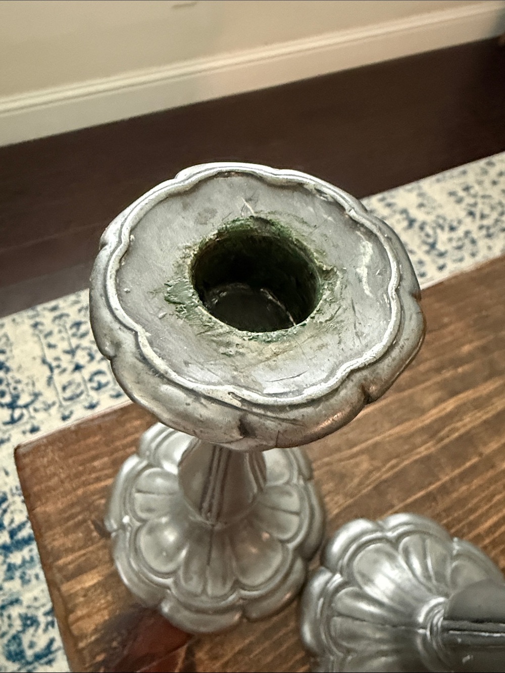 Vintage-Style Gray Metal Candlestick Pair - Picture 5 of 6